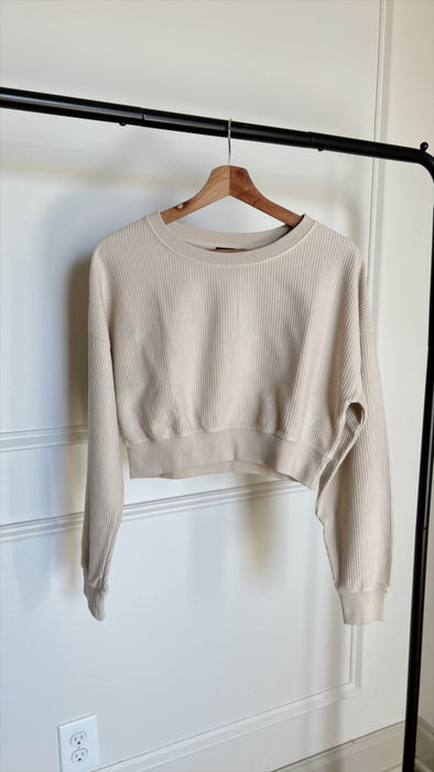 Ribbed Cropped Long Sleeve Pullover