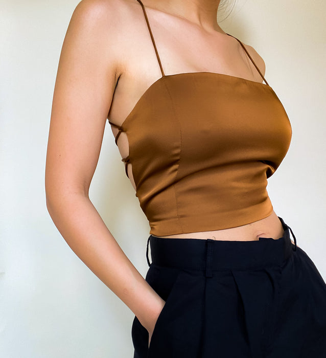 Copper Backless Satin Top