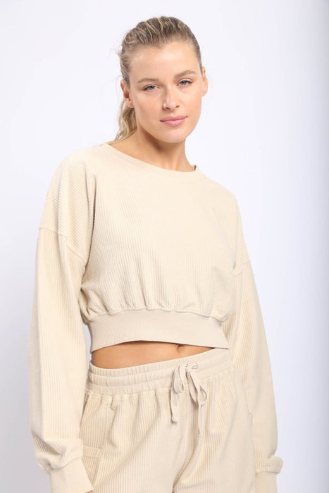 Ribbed Cropped Long Sleeve Pullover